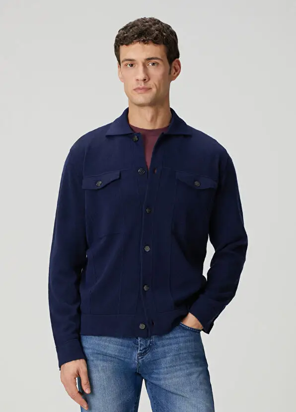 Kiton Mavi Yün Triko Gömlek