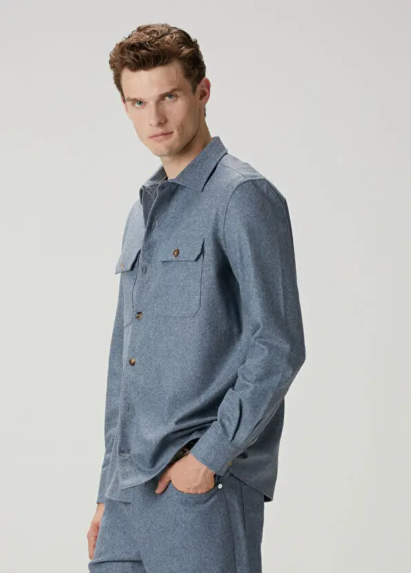 Brunello Cucinelli Mavi Yün Gömlek