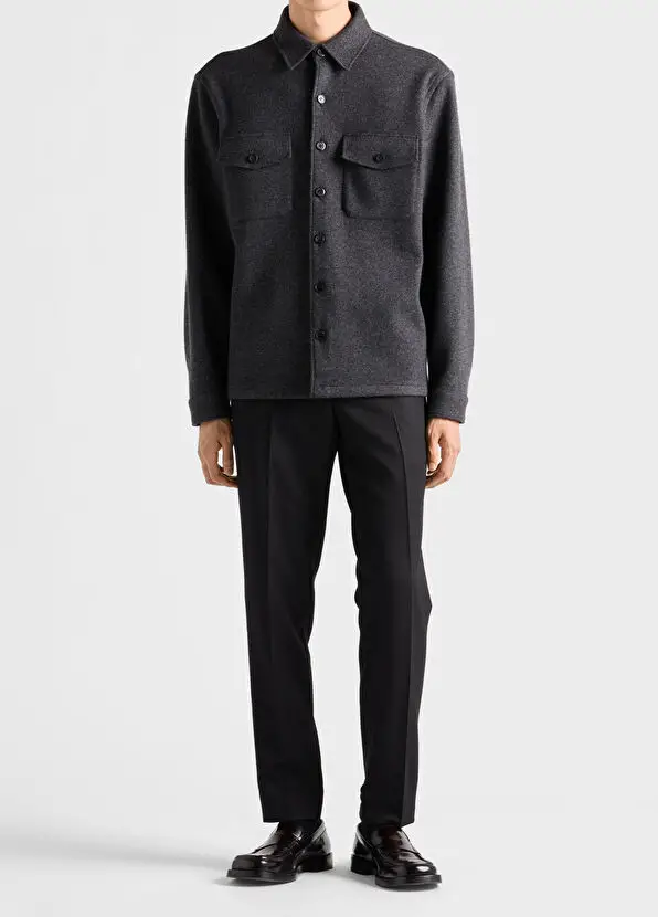 Prada Gri Yün Karışımlı Uzun Kollu Erkek Gömlek